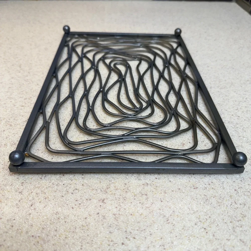 Industrial Welded Steel Swirl Metal Trivet Rectangular Hot Pad Gunmetal Gray